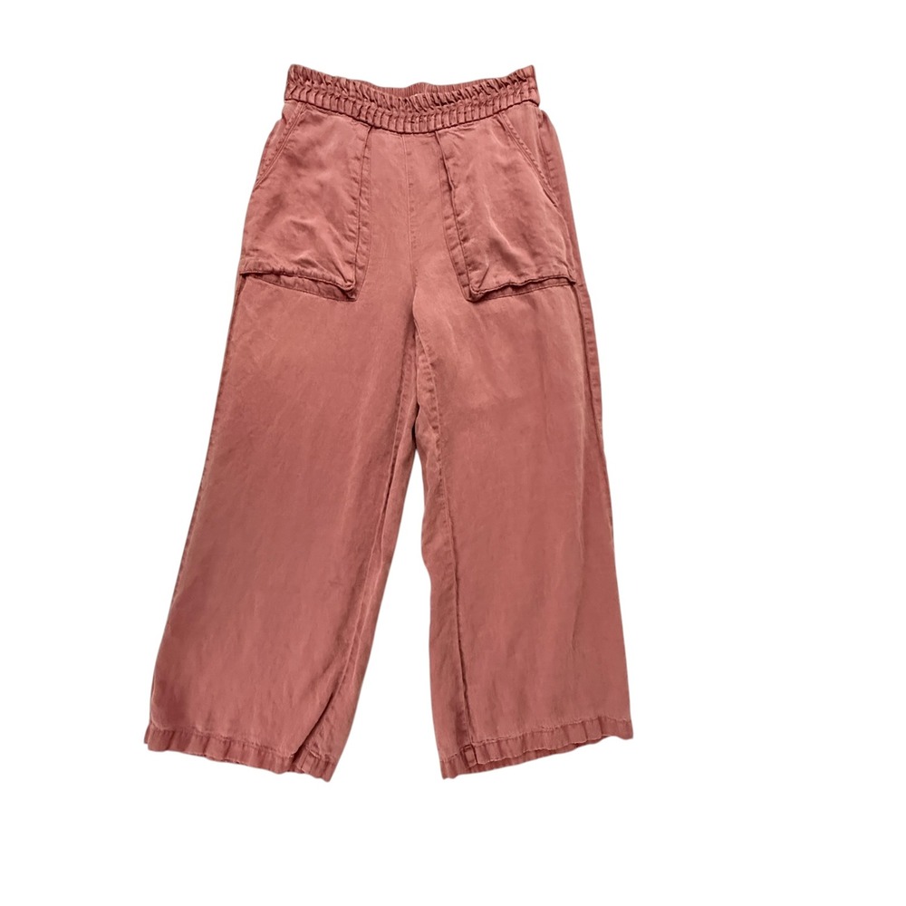 Joie Dusty Rose Linen Lyocell Wide Leg Smocked Waist Cropped Pants Womens Small